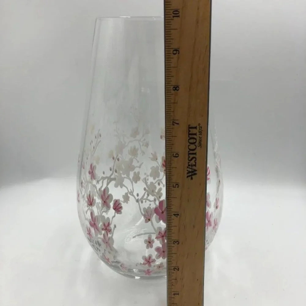 Cherry Blossom Themed Glass Vase Floral Weighted Bottom Delicate Décor Tabletop